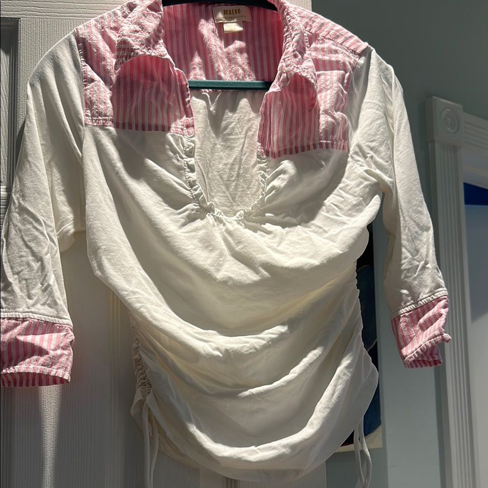 Maeve Pink and White Ruched Top